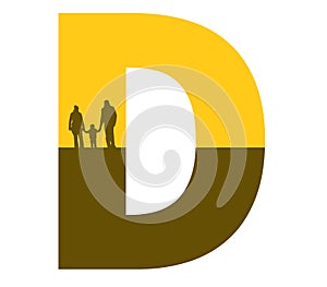 Letter D of the alphabet made with a silhouette of a family