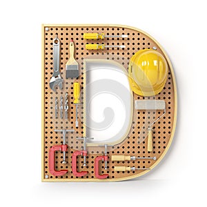 Letter D. Alphabet from the tools on the metal pegboard isolated photo