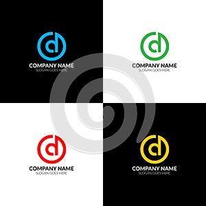 Letter D in circle logo, icon flat and vector design template. The letter d with circle logotype for brand or company with text.
