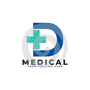 Letter D cross plus logo. Usable for Business, Science, Healthcare, Medical, Hospital and Nature Logos