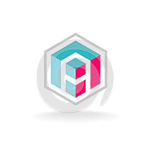 Letter A 3D cube construction hex logo