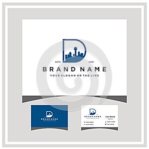 letter D dallas city skyline logo design and business card vector