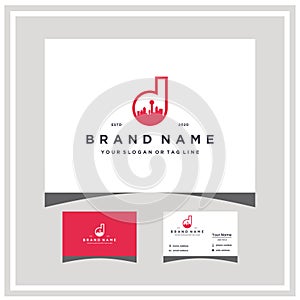 letter D dallas city skyline logo design and business card vector