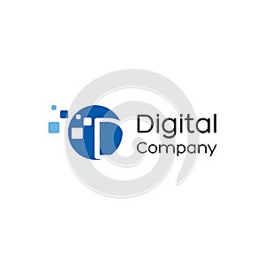 Letter D digital logo, Technology and digital logotype