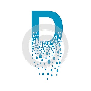 The letter D dissolves into droplets. Drops of liquid fall out as precipitation. Destruction effect. Dispersion photo