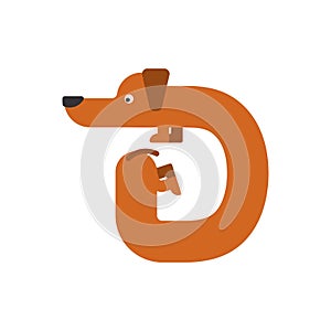 Letter D is dog. pet font. Dachshund alphabet. Lettering home an