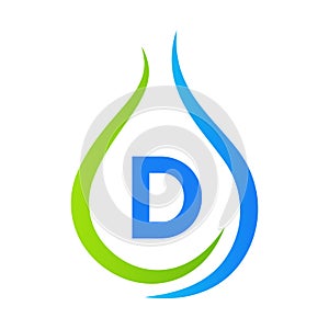 Letter D Drop Water Logo Design Vector Template. Minimal Water Logo Sign