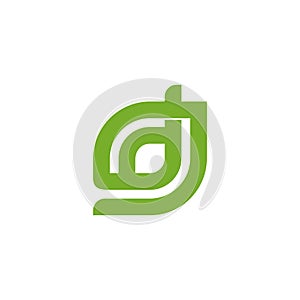 Letter d e green leaf ecology design logo vector