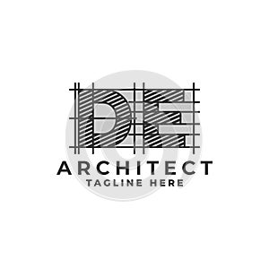 Letter D and E logo with a sketch style. architect company logo vector template