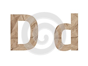 Letter D font alphabet alphabet Lettring isolated. Crumpled wrapping paper textured effect, crease crack bruising