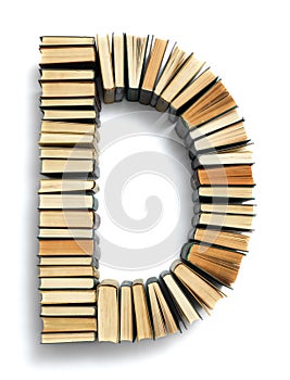 Letter D formed from the page ends of books