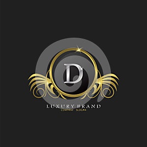 Letter D Golden Circle Shield Luxury Brand Logo, vector design concept for initial, luxury business, hotel, wedding service, photo