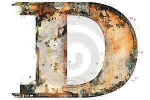 letter d, grunge style, on white background