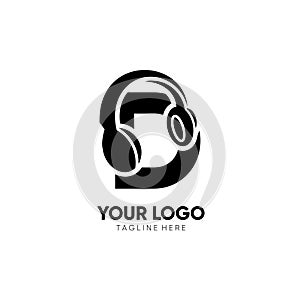 Letter D Headphone Logo Design Vector Icon Graphic Illustration Emblem