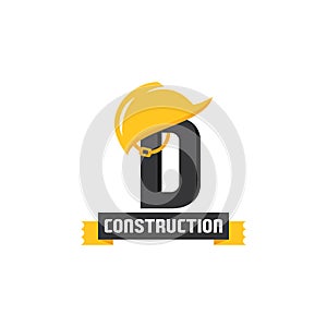 Letter D Helmet Construction Logo Vector Design. Security Building Architecture Icon Emblem