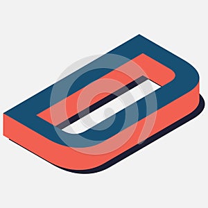 Letter in D isometric view. Blue-orange colors