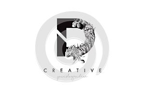Letter D Logo Design Icon with Artistic Grunge Texture In Black and White