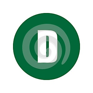 Letter D logo symbol in green circle.