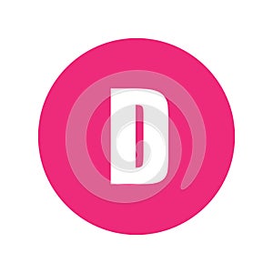 Letter D logo symbol in pink circle.