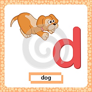 Letter D lowercase with cute cartoon Dod or Puppy isolated on white background. Funny colorful flashcard Zoo and animals