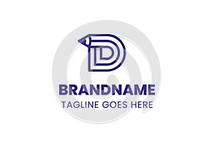 Letter D Pencil Logo, symbolizing creativity, learning, and design