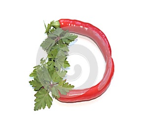 letter D from red chili pepper and green herb cook book, parsley letter recipe photo
