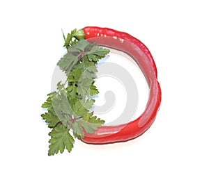 letter D from red chili pepper and green herb cook book, parsley letter recipe