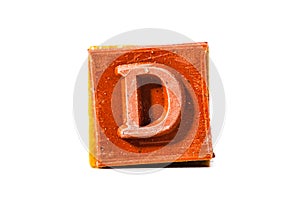 Letter D. Rubber stamp with wooden handle. Entire alphabet available