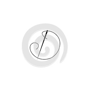 letter D sewing needle logo design art vector line illustration
