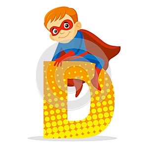 Letter D Superhero Boy Cartoon character Vector illustration