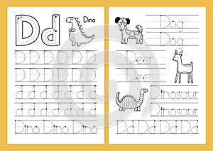 Letter D. Tracing practice worksheet set. Learning alphabet activity page photo