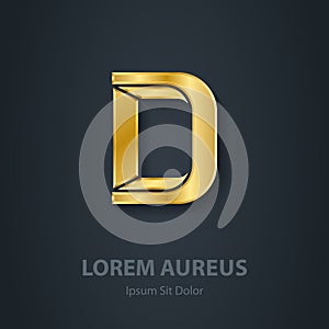 Letter D. Vector elegant gold font. Template for company logo. M