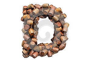 Letter D from wooden barrels, 3D rendering