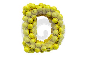 Letter D from yellow apples, 3D rendering