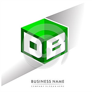 Letter DB logo in hexagon shape and green background, cube logo with letter design for company identity