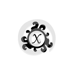 Letter X Decorative Alphabet Logo isolated on white Background. Elegant Curl & Floral Logo Concept. Luxury black Initial Abjad