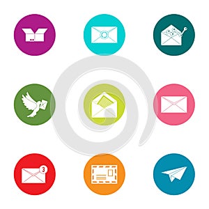 Letter delivery icons set, flat style