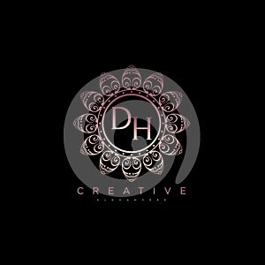 Letter DH Elegant initial logo Lotus vector