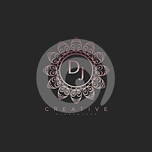 Letter DJ Elegant initial logo Lotus vector