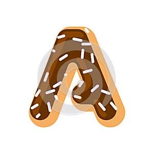 Letter A donut font. Doughnut alphabet. Sweet lettering. candy