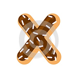 Letter X donut font. Doughnut alphabet. Sweet lettering. candy A