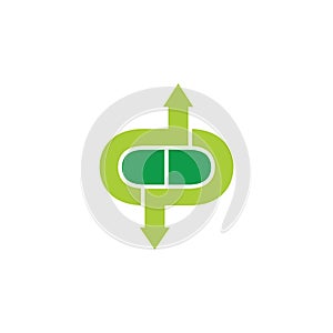 Letter dp capsule arrow shape logo vector