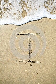 Letter drawn on the sand beach