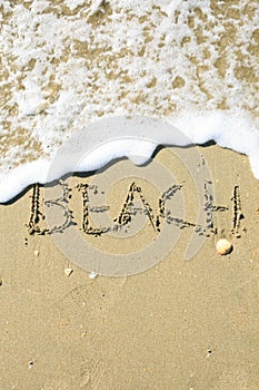 Letter drawn on the sand beach