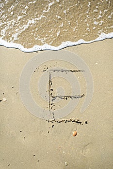 Letter drawn on the sand beach