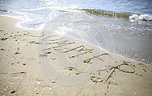 Letter drawn on the sand beach