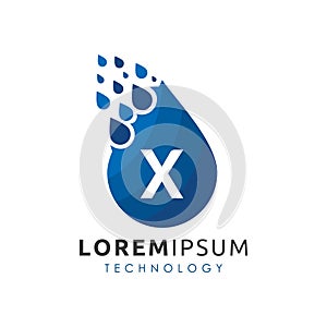 Letter X Drop Water Logo Vector.