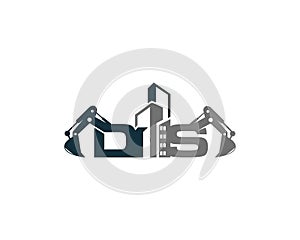 Letter Ds Building With Excavator Logo Design Concept.