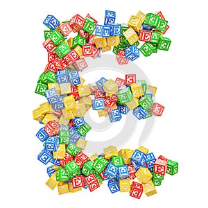 Letter E, from ABC Alphabet Wooden Blocks. 3D rendering