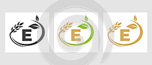 Letter E Agriculture Logo. Agribusiness, Eco-farm Design Template